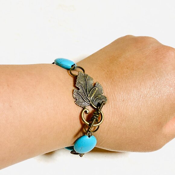 2/$20, Genuine Dyed Howlite Bracelet, Genuine Gemstone + Bronze Grape Leaf Clasp - Picture 9 of 11